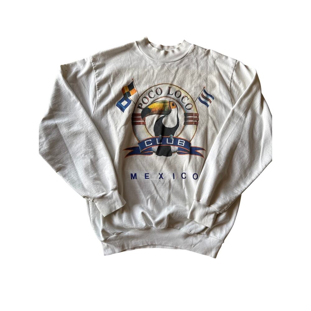 Vintage Poco Loco Club Mexico Toucan Logo White XL Crewneck Sweatshirt